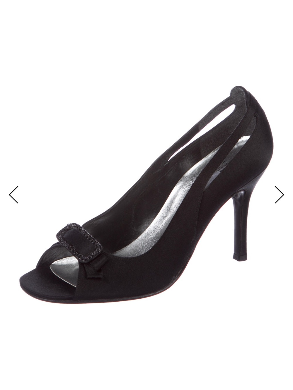 Stuart weitzman Black Peep-Toe Heels with Decorative Buckle